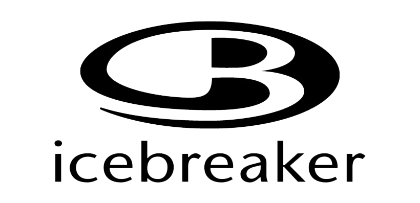 Logo der Marke „Icebreaker“ mit einem stilisierten schwarzen Buchstaben „B“ in einem Oval über dem Wort „icebreaker“ in kleinerer schwarzer Schrift.