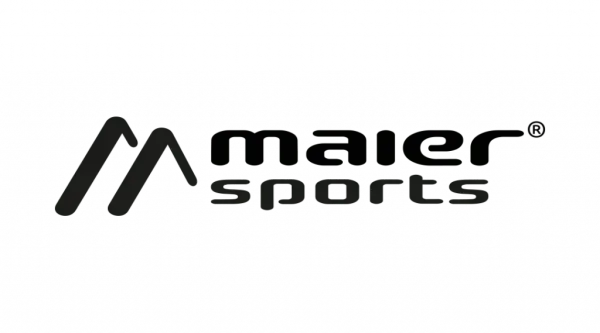 Logo von „Maier Sports“ in Schwarz auf hellgrauem Hintergrund. Das Design umfasst ein stilisiertes „M“, das an Berggipfel erinnert und Outdoor-Aktivitäten vermittelt.